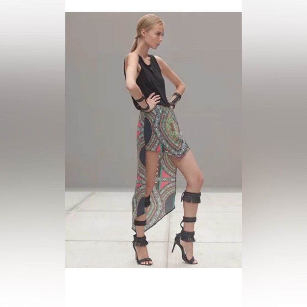 ALEXIS *Jancee* tribal print silk hi low boho hippie skirt XS